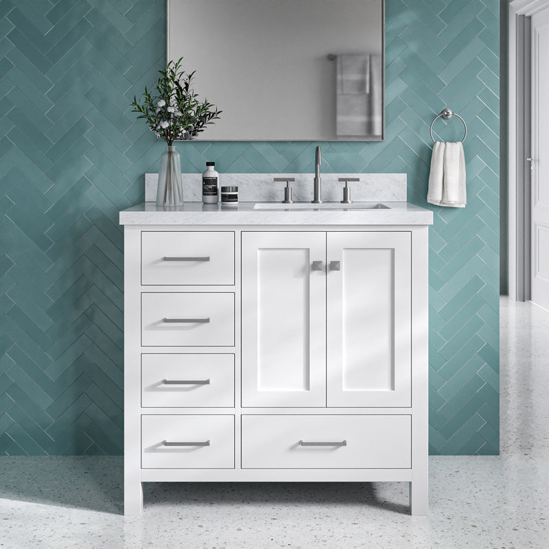 Cambridge 37'' W Single Vanity, Carrara Marble, White, Brushed Nickel
