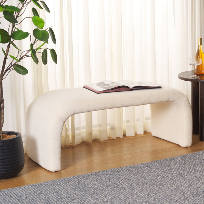 Banc rembourré Andee, Fausse peau de mouton crème