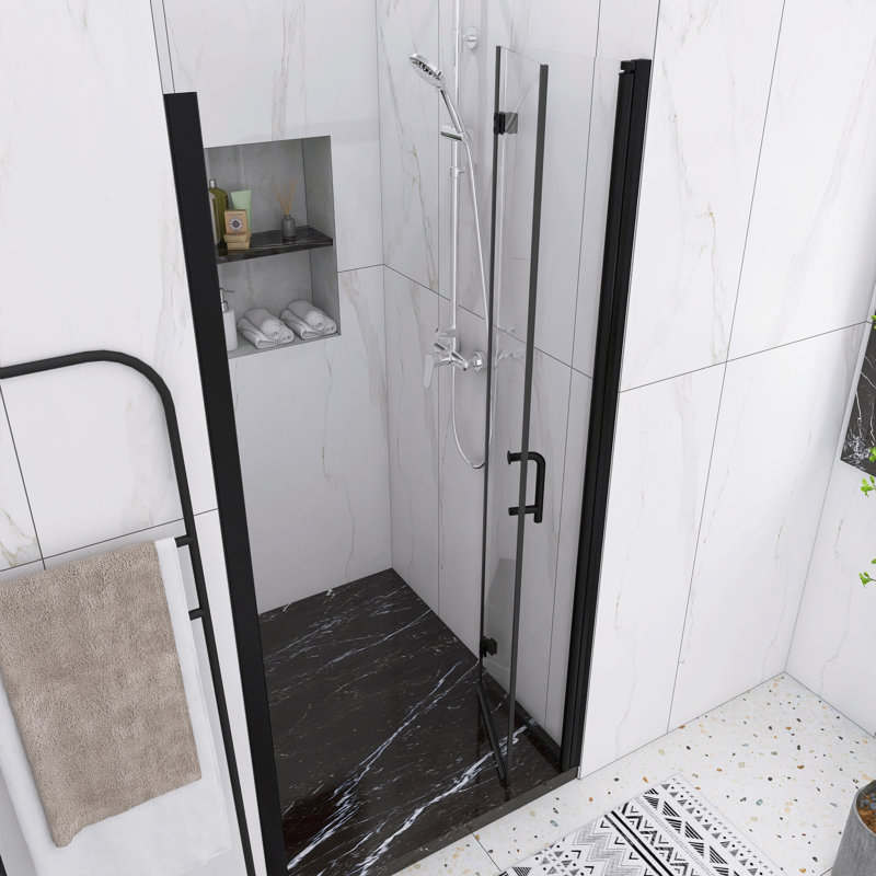 37.38'' 36'' W x 72'' H Semi-Frameless Shower Door with Clear Glass, Noir mat