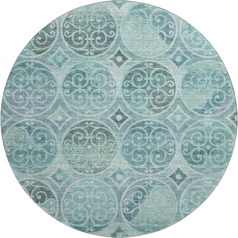 Premium Machine Washable Lisse Teal Rug, Round 8'