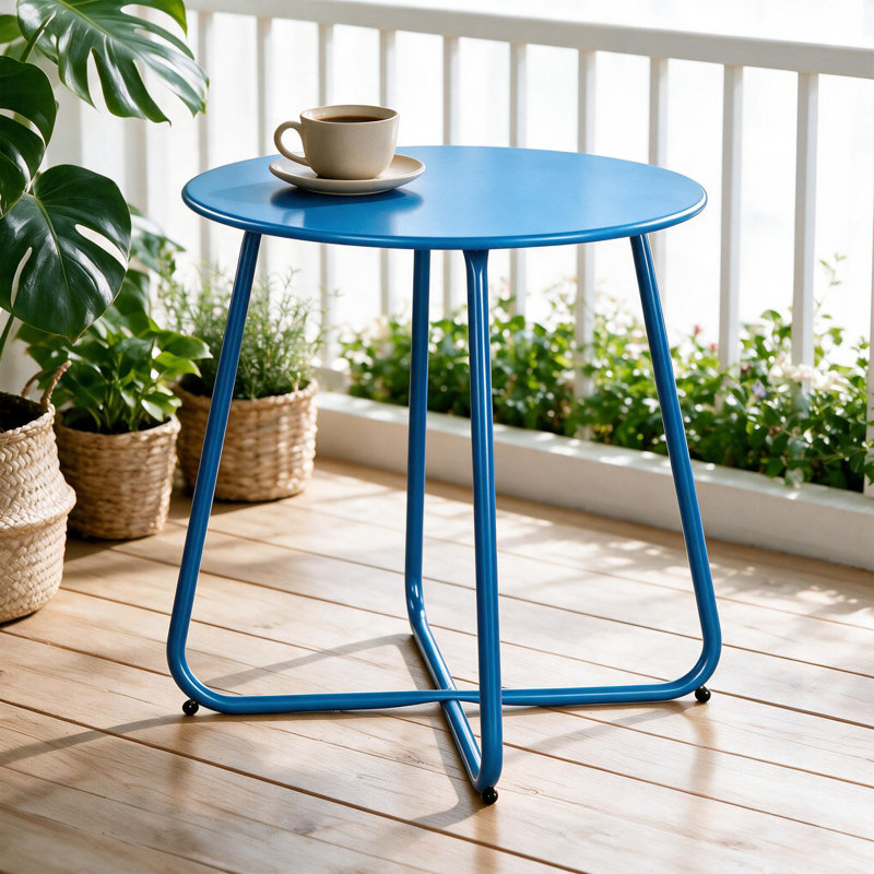 Table de bout ronde en acier 17,7 pouces avec pieds croisés, bleu, Bleu
