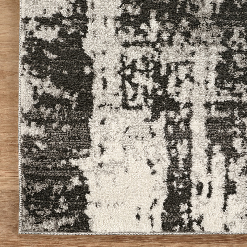 Caldwell Charcoal & Ivory Abstract High-Low Modern Rug, Charcoal/Ivory, 6'6" x 9'6"