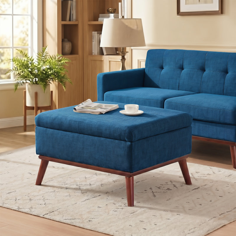 Jadier 28.35'' W Upholstered Rectangle Ottoman with Storage, Blue
