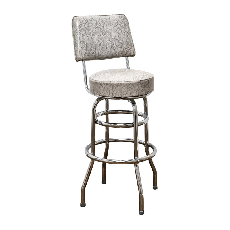 Retro Home Chrome Upholstered Swivel Counter And Bar Stool With Back, Gray, Bar Stool (30” Seat Height)