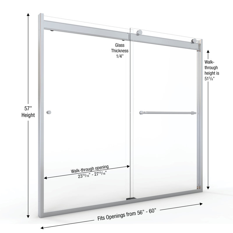 Rotolo 60" W x 57" H Semi-Frameless Tub Door, Brushed Nickel, AquaGlideXP Clear