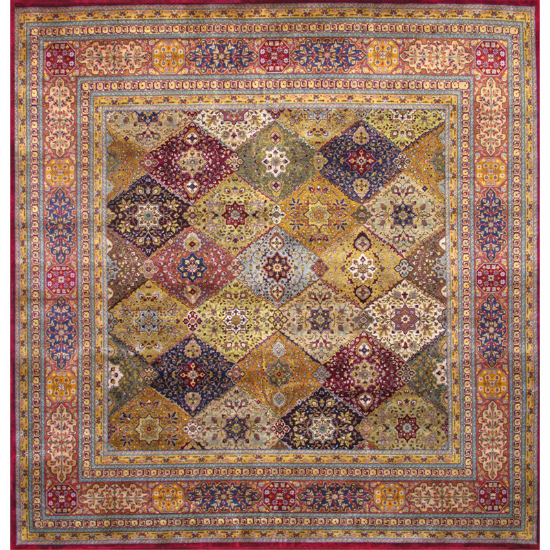 Tapis oriental en laine noué à la main orange / beige / brun Baku, Carré 10 pi