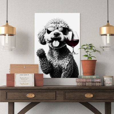 Canvas Wall Art Labradoodle Dog Drinking Wine Poster-1 Vintage Poster Print Home Decor