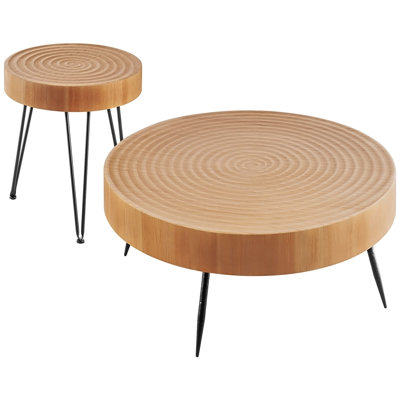 Ensemble de tables basses rondes 2 pièces, table de salon industrielle 31,3 po avec 1 table de bout, tables basses et tables de bout faciles à assembler avec pieds en métal, pour le bureau, le salon et l’appartement