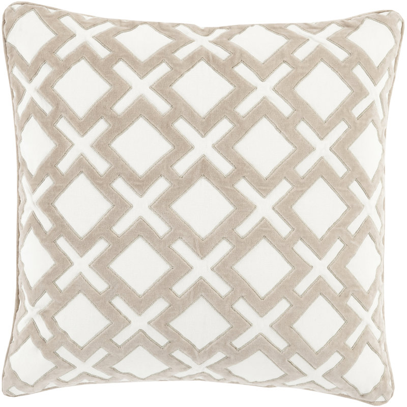Geometric Throw Pillow, Down, 18" H x 18" W x 4" D, Gray/Charcoal