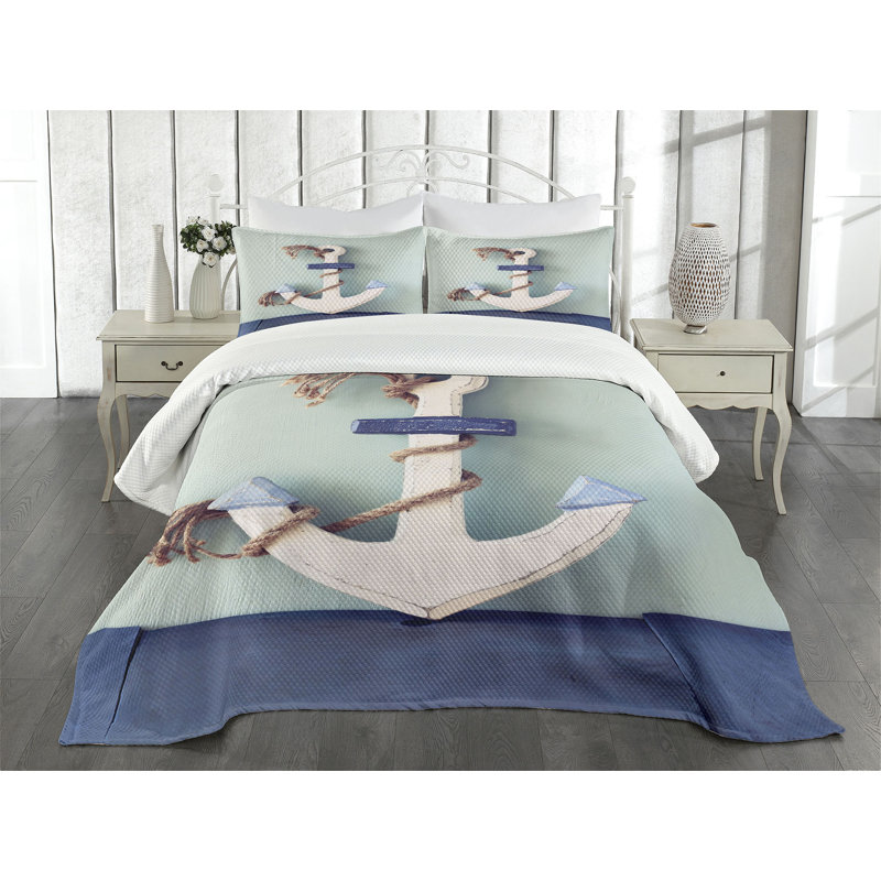 Ambesonne Anchor Bedspread Anchor and Motif, Queen Bedspread + 2 Standard Shams