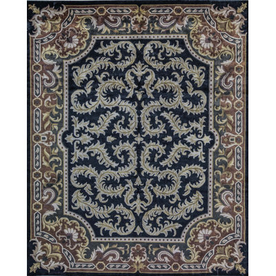 Tapis noir, brun et beige noué à la main de haute qualité