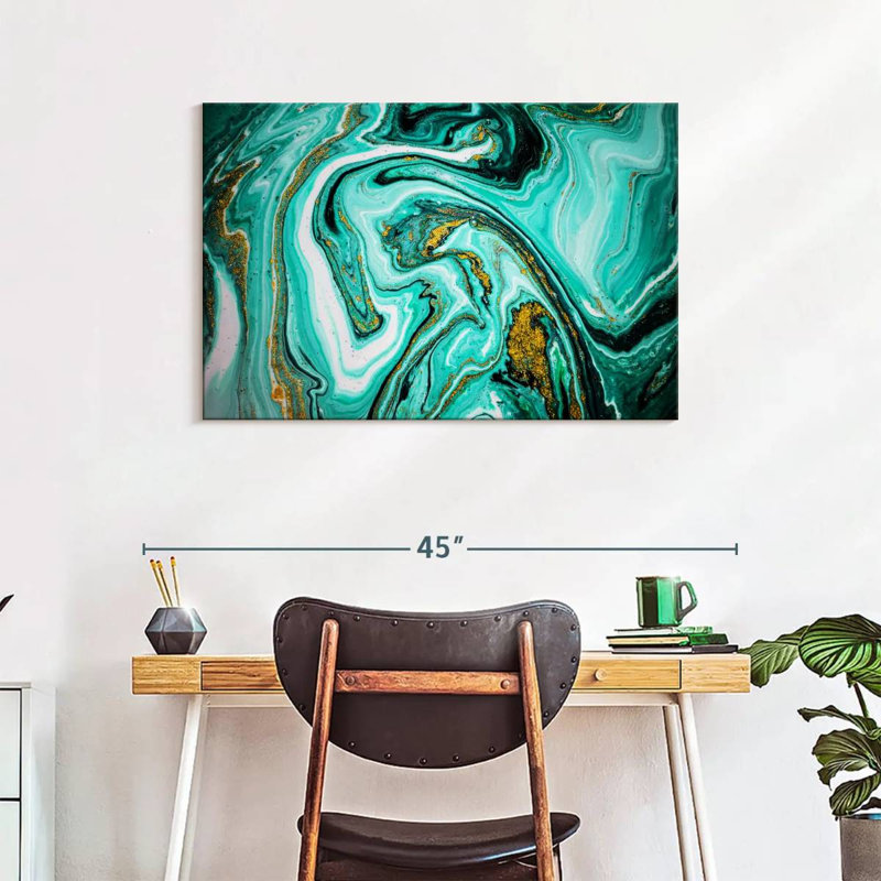 Avery Teal Marble Abstract, 24" H x 36" W