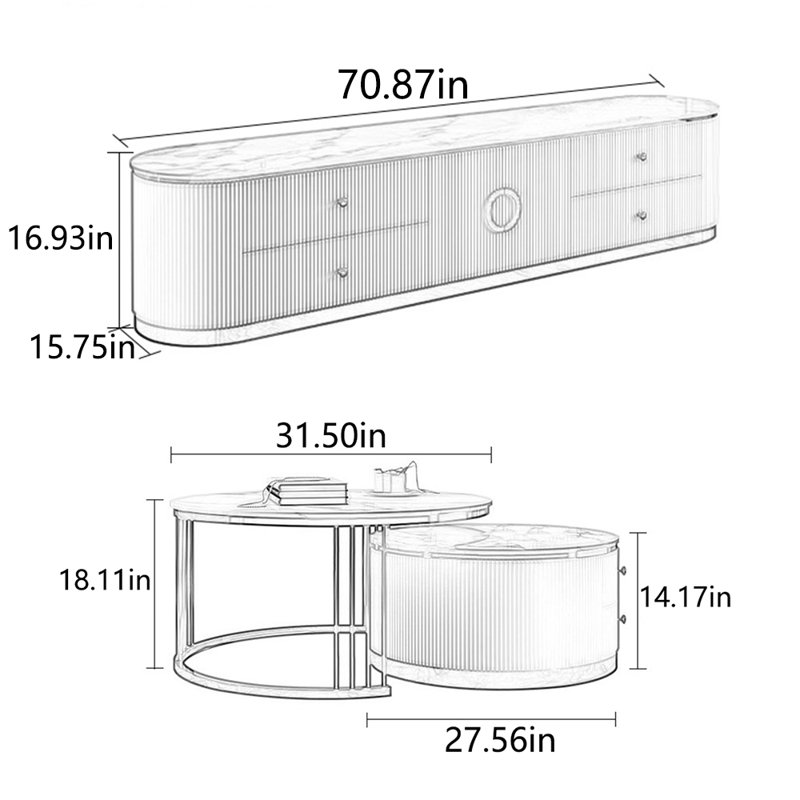 Marble exquisite TV cabinet tea table combination