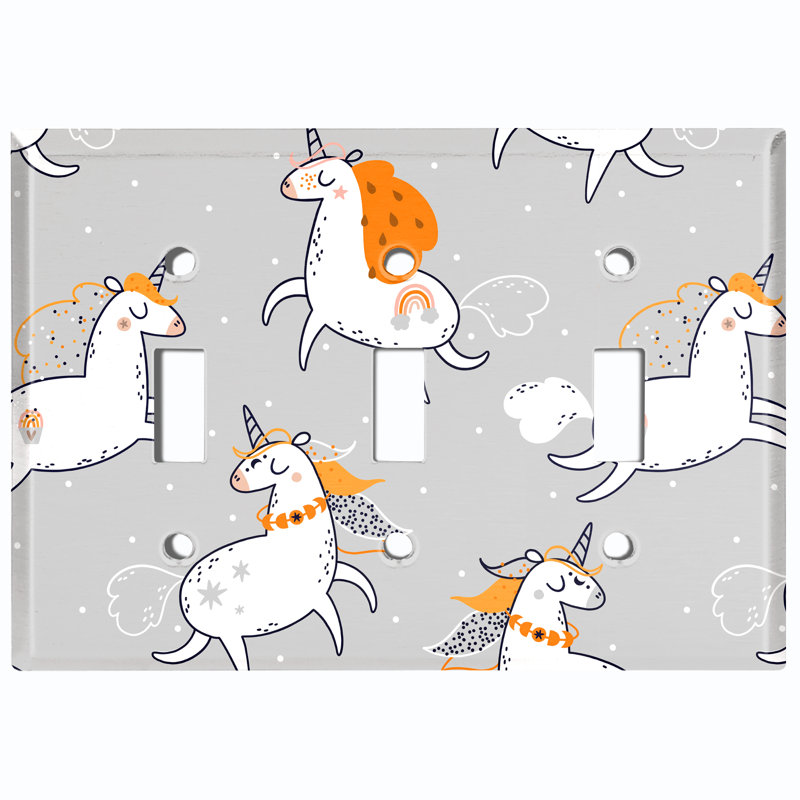Plaque murale interrupteur à bascule licorne orange arc-en-ciel à 2 bandes Unicorn, L 4,5 po x l 6,37 po