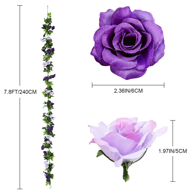 3PCS 23,7pi guirlande de fleurs mauves artificielles
