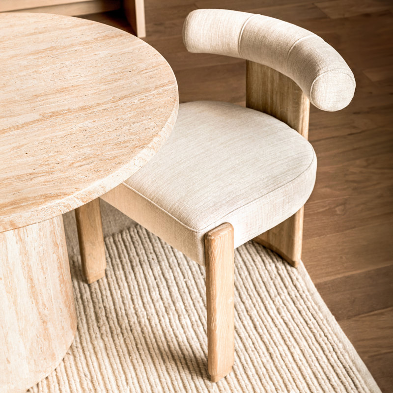 Gwyneth Rubberwood Upholstered Dining Chair, Cream, Natural Wood, Beige