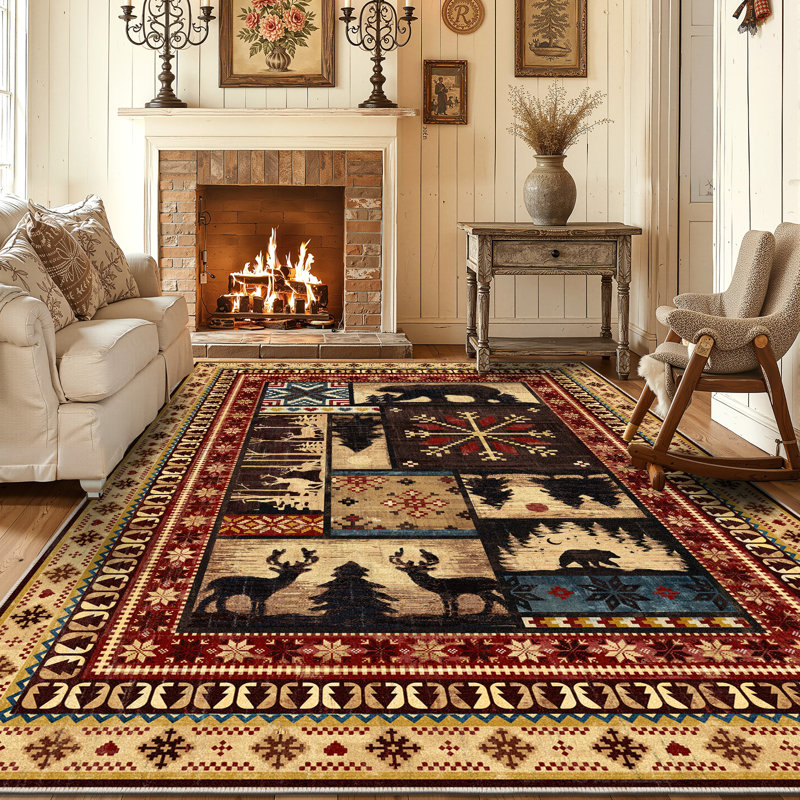 Southwestern Brown Non-slip Washable Area Rug, Rectangle 8' x 10'