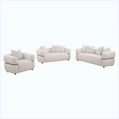 Ensemble de canapé de salon - accoudoir rond rembourré 3 pièces beige
