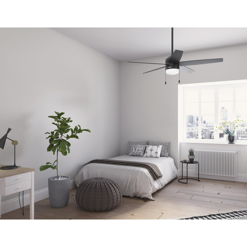 Bardot 52" 5 - Blade Ceiling Fan With Lights and Pull Chains, Matte Black