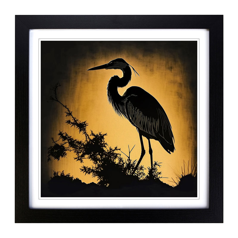Heron Silhouette - Single Picture Frame Print on Wood, Black