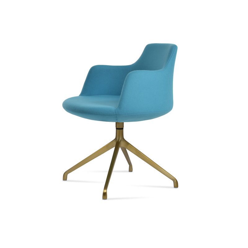 Dervish Spider Swivel Arm Chair, Orange Leatherette, Brass