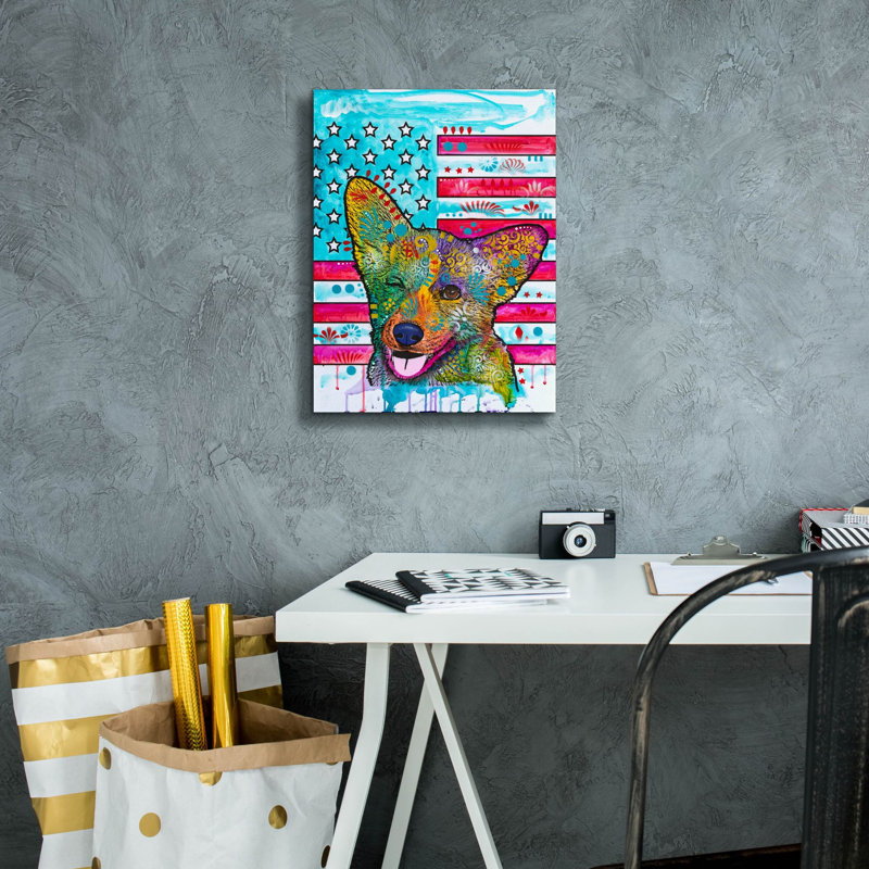 «All American Corgi» par Dean Russo, art mural sur toile, H 16 po x l 12 po x P 0,75 po