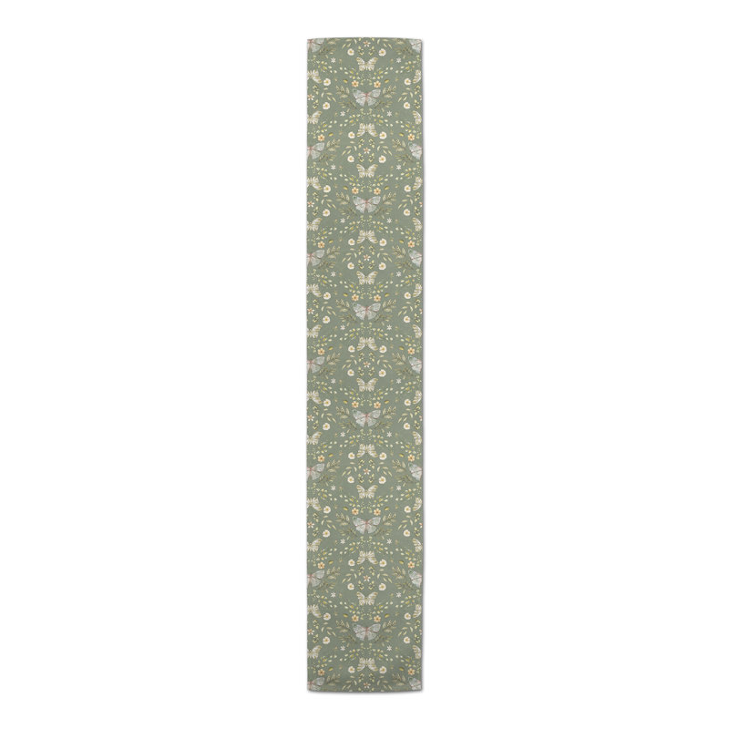 Bara Rectangle Floral Polyester Table Runner, 72" x 16", Olive Green