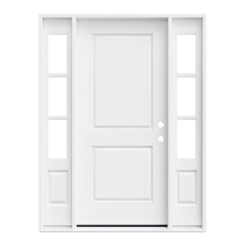 Entry Front Exterior Fiberglass Door 36" x 80" Primed White 2-Panel Prehung Door Fixed Double Sidelite White 3-Lite Clear Glass Door With Jamb, Left-Hand Inswing (Not Included Hardware Kit)
