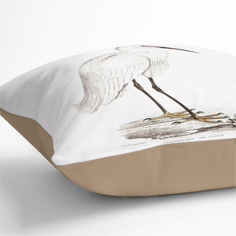 Indian White Heron by John Edward Gray Cushion with Filling, Stone, 40cm H x 40cm W x 15cm D