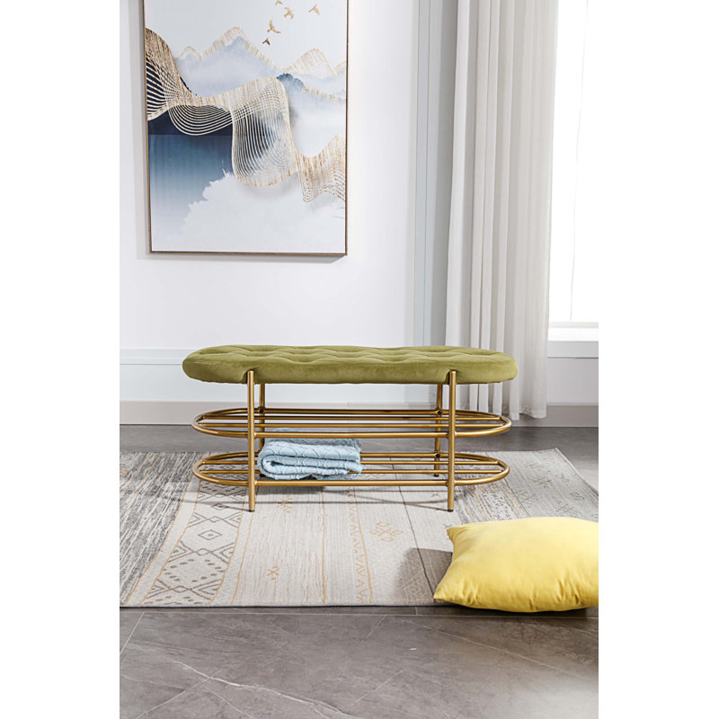 Banc de rangement en velours Rosheda, Vert olive
