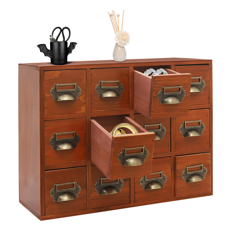 Rangement de bureau 12 tiroirs empilable en bois, Brun