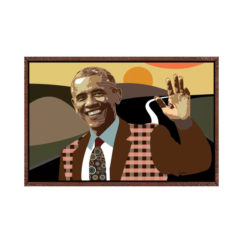 Barack Obama - Print on Canvas, Classic Brown Wood Framed, 66.04 cm H x 45.72 cm W