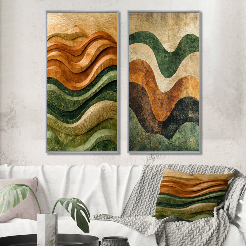 «Green Ploughed Earth Abstract Landscape I - Farmhouse Wall Art», ensemble de 2 pièces, H 32 po x l 32 po, Argent