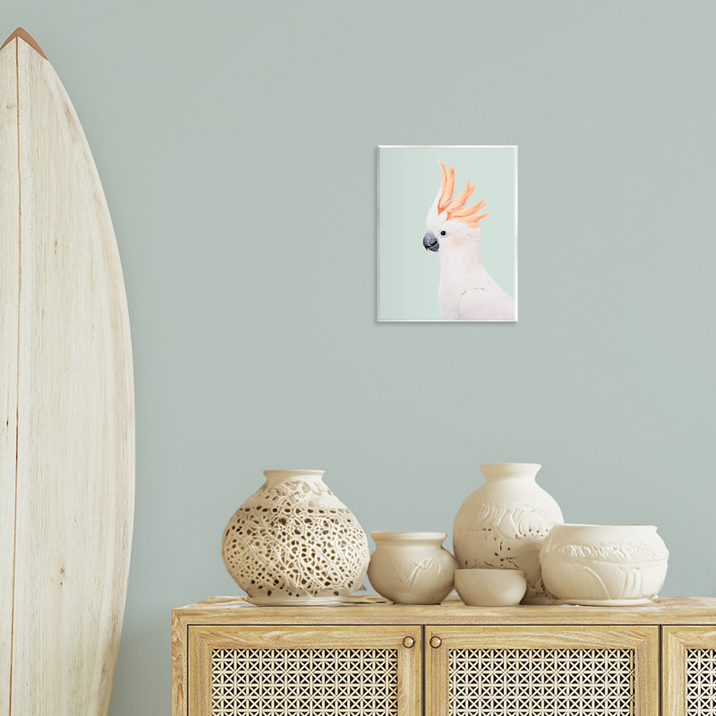 «White Cockatoo», art mural blanc sur bois par Sissi et Seb