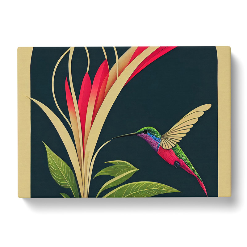 Hummingbird Art Deco Style Abstract - Wrapped Canvas, 35cm H x 50cm W x 3cm D