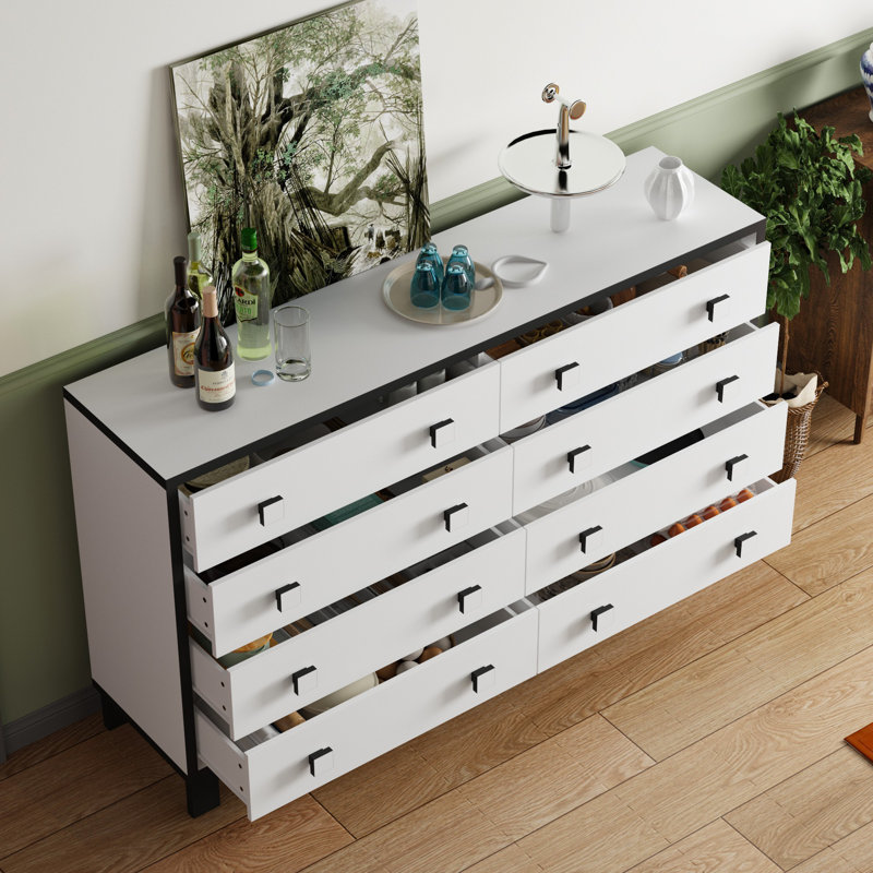 Commode double 8 tiroirs de 63 po de largeur avec pieds droits