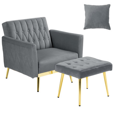 Siemon Velvet Accent Chair with Ottoman