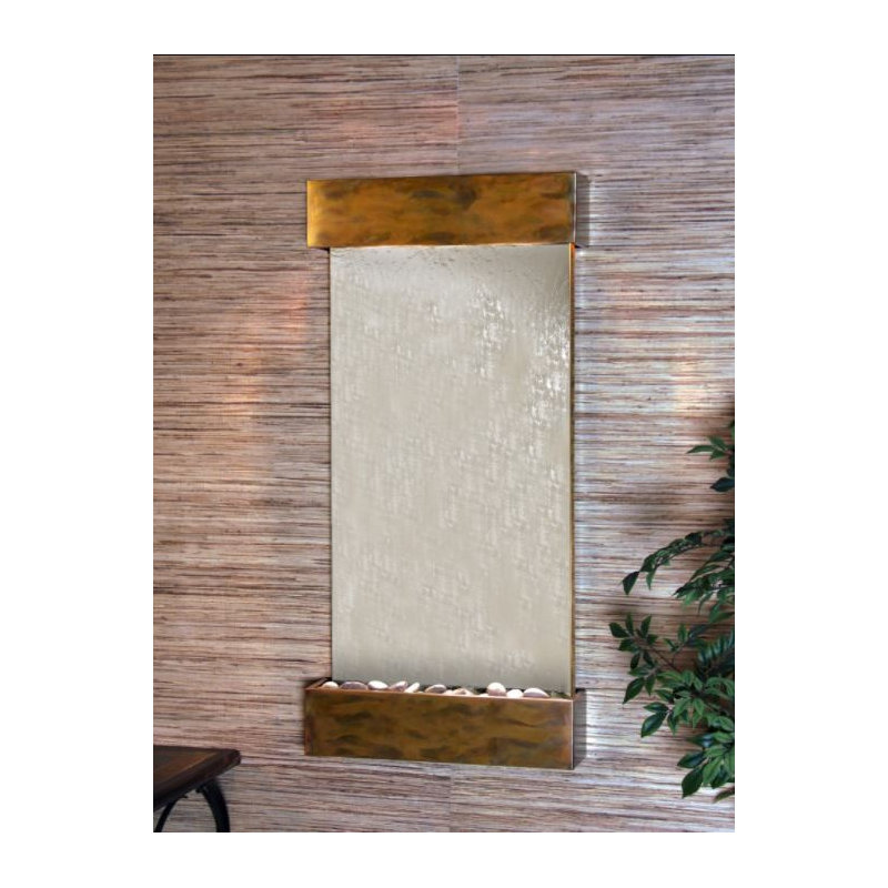 Whispering Creek Henn Wall Fountain with Light, Silver Mirror, Rustic Copper