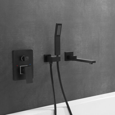 Wall Mount Bathtub Faucet Single Handle Tub Filler Shower Faucet Set with Brass Rough-in Valve