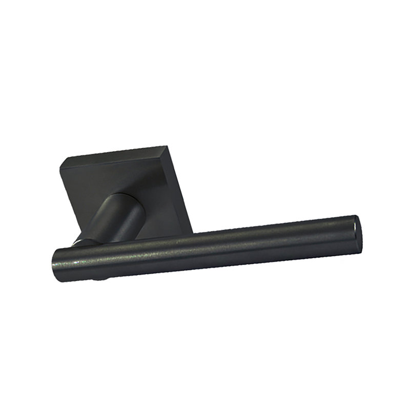 Flat Privacy (Bed & Bath) Door Lever with Square Rosette, Satin Black, 2.75"