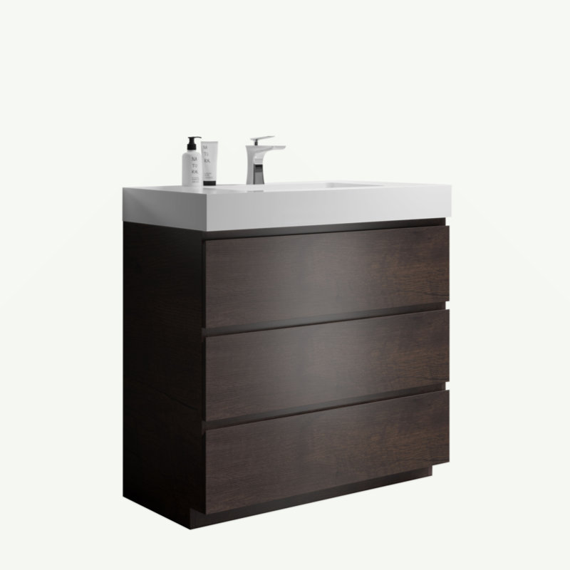 Meuble-lavabo autoportant de 36 po avec évier, grand meuble-lavabo autoportant pour salle de bain moderne, lavabo une pièce sans drain ni robinet, pré-assemblé
