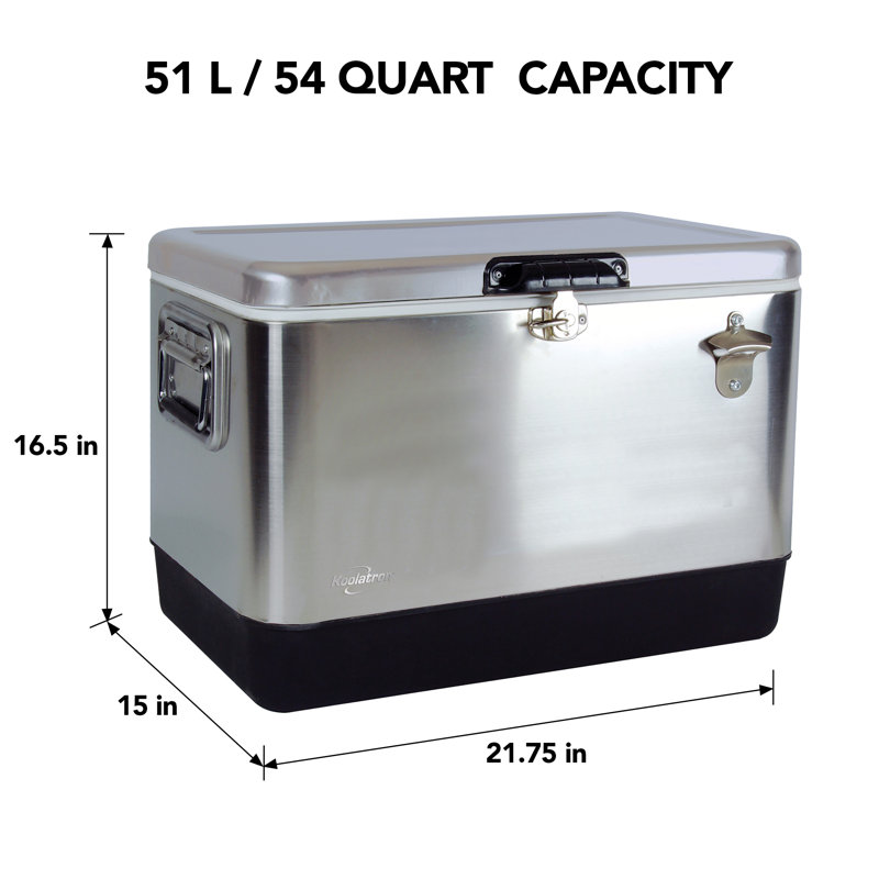 Stainless Steel and Black 51L Ice Chest Cooler with Bottle Opener