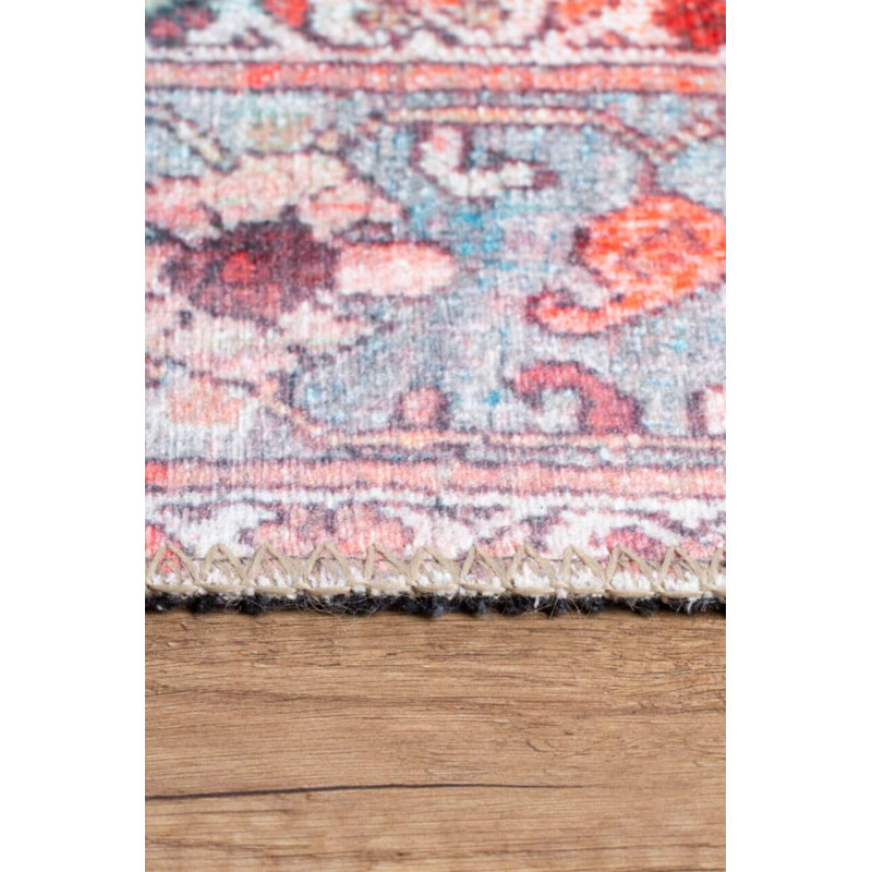 Tapis décoratif rouge et bleu, Rectangle 7 pi 7 po x 10 pi 10 po