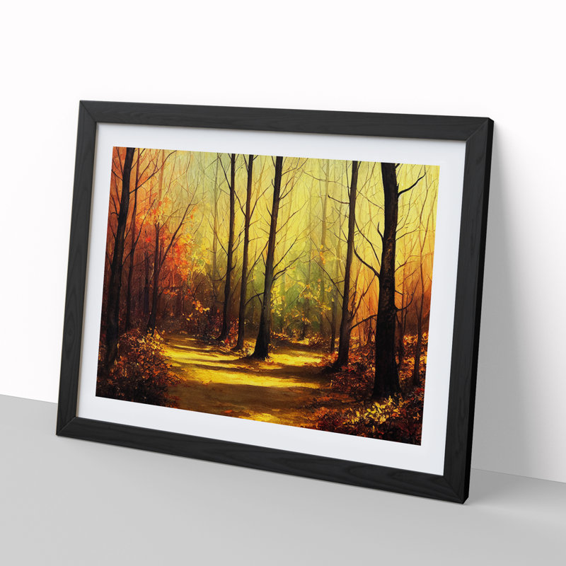 XH1022-6330X Mysterious Autumn Forest - Single Picture Frame Print, 46cm H x 64cm W, Black