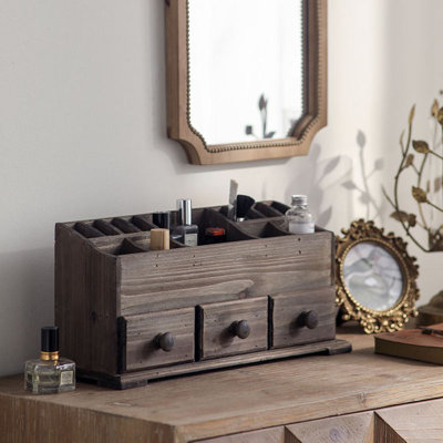 Rustic Wooden Desk Organizer With Drawers