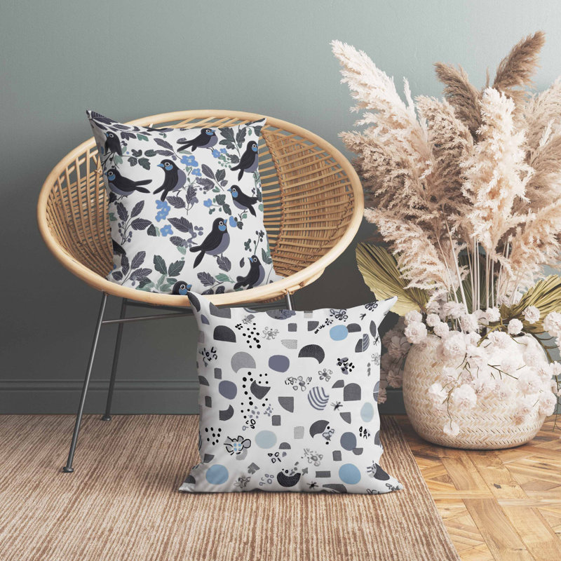 Oreiller Sweet Tweets, Bleu/gris, Carré 20 po