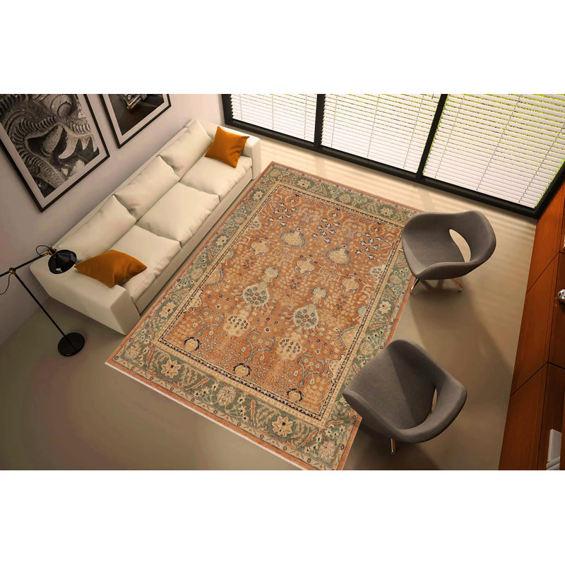 Tapis brun clair / vert clair en laine noué à la main 9 pi 2 po x 11 pi 9 po Fien