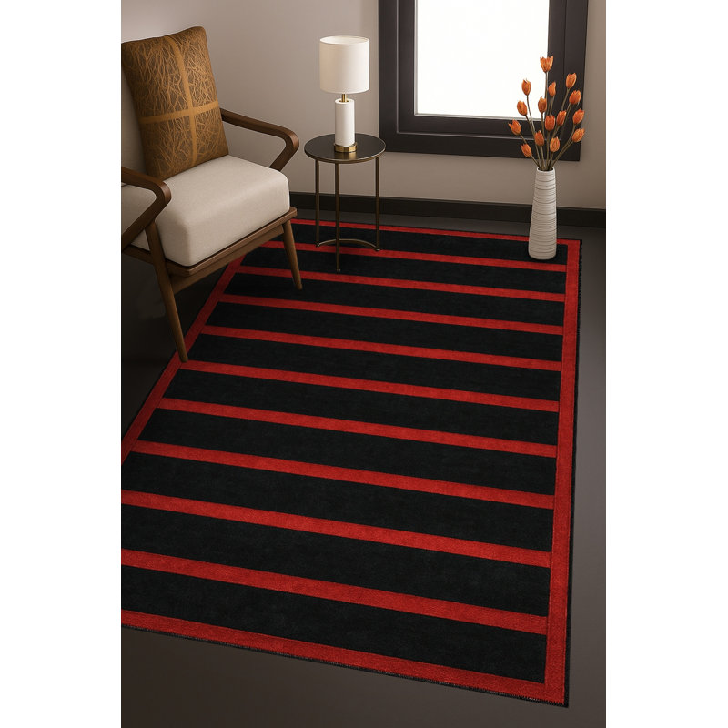Tapis tissé à rayures rouge Mosso, 3'3" x 6'7"