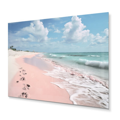 Pink Minimalism Beach Landscape II - Landscapes Print on Metal