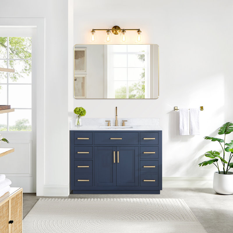 Ensemble de meuble-lavabo simple 48 po Gavino, Bleu royal, Doré